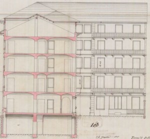 Sezione - progetto edilizio casa Dellanoce/Santonè (ASCT, PE I cat. 1900/103)