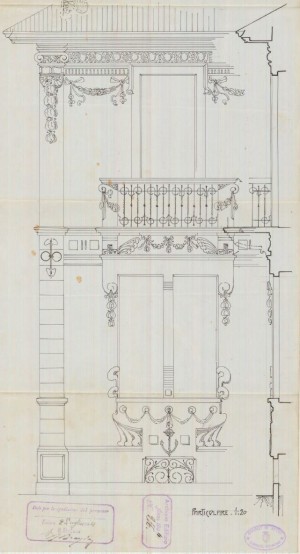 Particolare facciata - progetto edilizio casa Vacault/Mollino (ASCT, PE I cat. 1904/256)