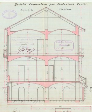 Sezione trasversale - progetto edilizio casa Società Cooperativa oer Abitazioni Civili/Gribodo (ASCT, PE I cat. 1904/111)
