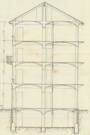 Sezione trasversale - progetto edilizio casa Brunero/Mollino (ASCT, PE I cat. 1905/263)