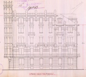 Facciata verso via Massena - progetto edilizio casa Sogno/Gussoni (ASCT, PE I cat. 1911/62)