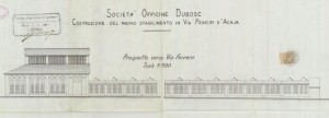 Facciata su via Ferrero - progetto edilizio stabilimento Società Officine Dubosc/Santonè (ASCT, PE I cat. 1906/442)
