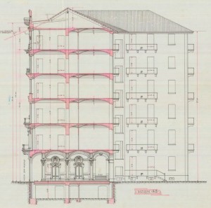 Sezione AB - progetto edilizio casa Carrera/Gussoni (ASCT, PE I cat. 1912/157)