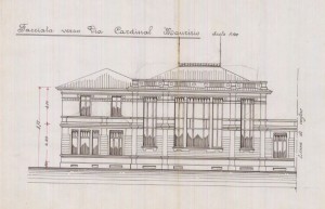 Facciata verso via Cardinal Maurizio - progetto edilizio casa Rubino/Fenoglio (ASCT, PE I cat. 1909/35)