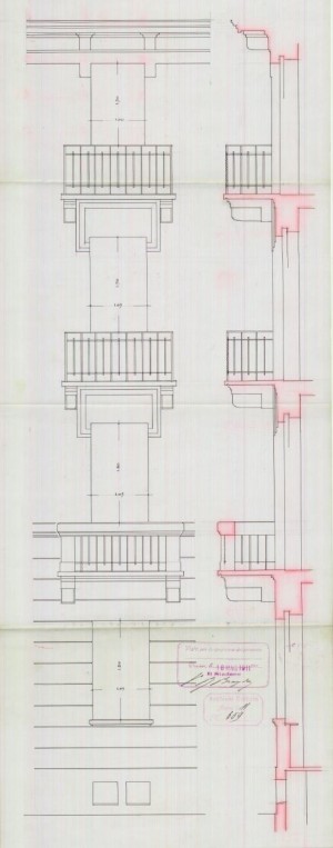 Particolare facciata - progetto edilizio casa Aliberti/Frapolli (ASCT, PE I cat. 1911/359)