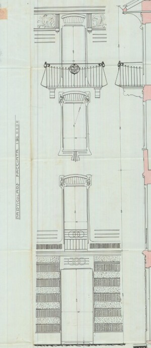 Particolare facciata - progetto edilizio casa Audino/Fenoglio (ASCT, PE I cat. 1904/71)
