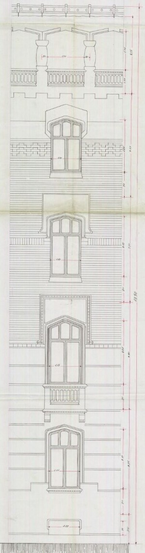 Particolare facciata - progetto edilizio casa Frapolli/Frapolli (ASCT, PE I cat. 1908/171)
