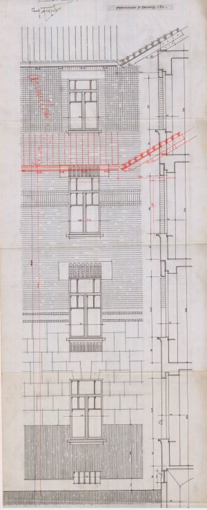 Particolare della facciata - progetto edilizio casa Bonetto/Frapolli (ASCT, PE I cat. 1913/526)