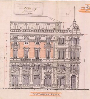 Facciata verso via Genova - progetto edilizio casa Florio/Fenoglio (ASCT, PE I cat. 1907/303)