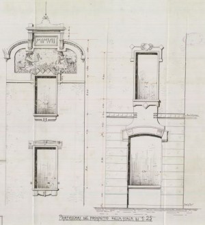 Particolari facciata - progetto edilizio casa Beroggio/Bonicelli (ASCT, PE I cat. 1907/137)