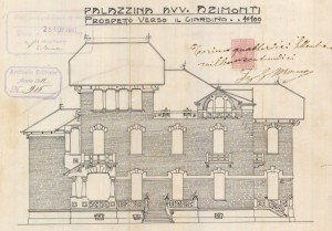 Facciata su giardino interno - progetto edilizio casa Azimonti/Momo (ASCT, PE I cat. 1911/916)