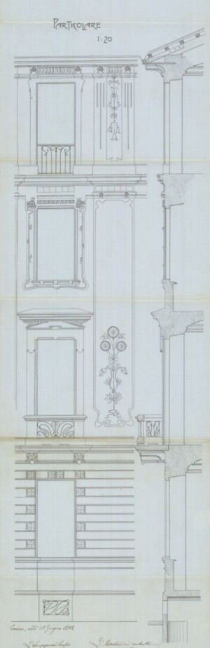 Particolare facciata - progetto edilizio casa Cornaglia/Mollino (ASCT, PE I cat. 1902/126)