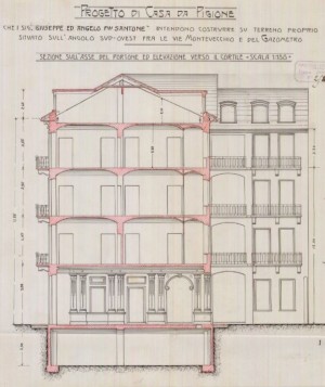 Sezione trasversale - progetto edilizio casa Santonè (ASCT, PE I cat. 1902/254)