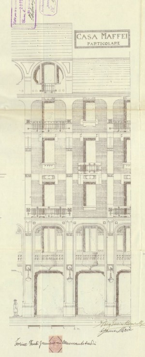 Particolare facciata - progetto edilizio casa Jace/Bonicelli (ASCT, PE I cat. 1913/195)