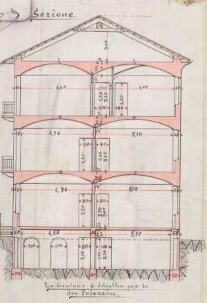 Sezione trasversale - progetto edilizio casa Società Cooperativa per Abitazioni Civili/Gribodo (ASCT, PE I cat. 1907/234)
