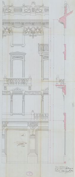 Particolare facciata - progetto edilizio casa Florio/Velati Bellini - Riccio (ASCT, PE I cat. 1901/102)

