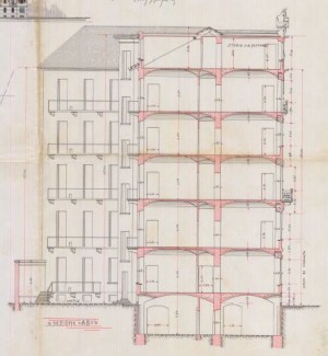 Sezione laterale - progetto edilizio casa Sogno/Gussoni (ASCT, PE I cat. 1908/480)