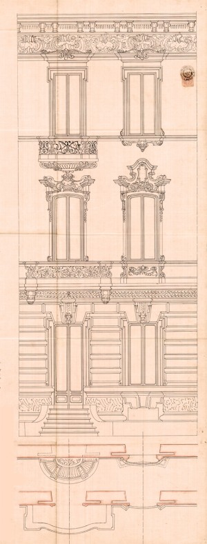 Dettagli facciata-progetto edilizio casa Borsalino/Ceresa (ASCT, PE I cat. 1905/66)