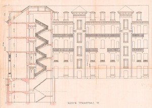 Sezione trasversale-progetto edilizio casa Della Zoppa/Molteni (ASCT, PE I cat. 1905/184)