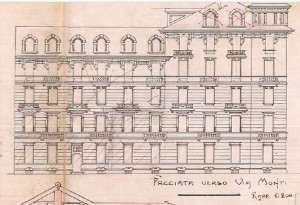Facciata verso via Monti - progetto edilizio casa Storero/Premoli (ASCT, PE I cat. 1909/880)