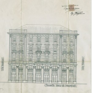 Prospetto verso via Stampatori - progetto edilizio casa Società Edilizia Piemontese (ASCT, PE I cat. 1910/301)