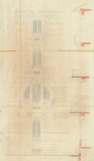 Particolare della facciata - progetto edilizio casa Battista/Gussoni (ASCT, PE I cat. 1914/494)

