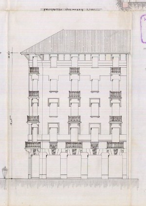 Facciata su via Nizza - progetto edilizio casa Nicolis/Frapolli (ASCT, PE I cat. 1911/108)