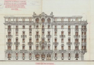 Facciata verso piazza Casa Benefica- progetto edilizio casa Carrera/Gussoni (ASCT, PE I cat. 1912/157)