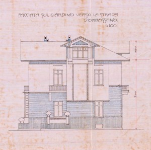 Facciata giardino-progetto edilizio casa Toffaloni/Bonelli (ASCT, PE I cat. 1905/431)