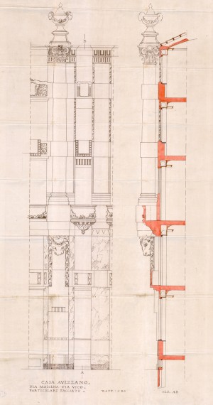 Particolare facciata - progetto edilizio casa Avezzano/Betta (ASCT PE I cat. 1912/556)