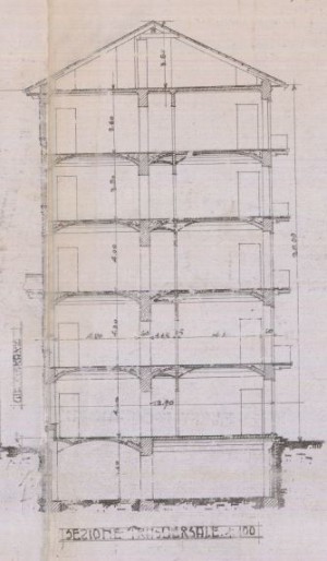 Sezione trasversale - progetto edilizio casa Rama/Fenoglio (ASCT, PE I cat. 1909/118)