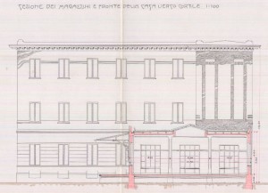 Facciata verso cortile - progetto edilizio casa Visconti/Bonelli (ASCT, PE I cat. 1903/374)