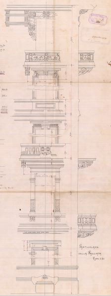 Particolare facciata - progetto edilizio casa Storero/Premoli (ASCT, PE I cat. 1909/880)