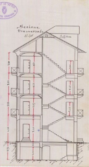 Sezione trasverale - progetto edilizio casa Piana/Gribodo (ASCT, PE I cat. 1903/76)