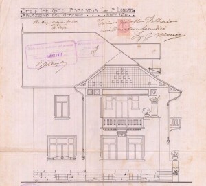Facciata cortile interno - progetto edilizio casa Società The Cape Asbestos Comp. Ltd/Momo (ASCT, PE I cat. 1911/237)