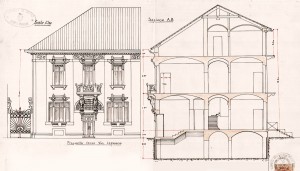 Facciata frontale e visione trasversale-progetto edilizio casa Baricco (ASCT, PE I cat. 1902/286)