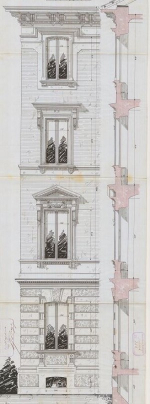 Particolare facciata - progetto edilizio casa Gamna/Frapolli (ASCT, PE I cat. 1904/346)