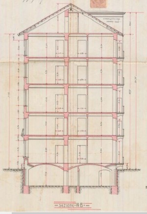 Sezione AB - progetto edilizio casa Casasopra/Gussoni (ASCT, PE I cat. 1911/423)