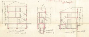 Sezioni lotti A, C, D - progetto edilizio casa Frapolli/Torasso (ASCT, PE I cat. 1912/1137)
