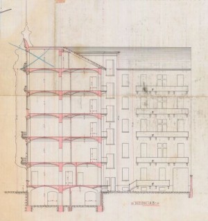 Sezione AB -  progetto edilizio casa Falletti/Gusoni (ASCT, PE I cat. 1908/504)