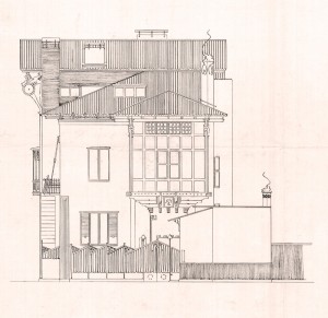 Facciata laterale - progetto edilizio casa Javelli/D'Aronco (ASCT, PE I cat. 1903/369)