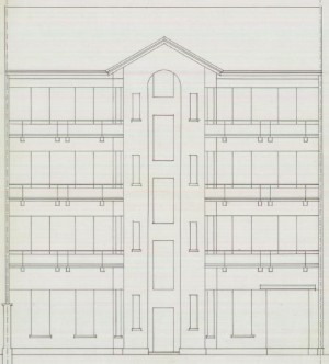 Facciata verso il cortile - progetto edilizio casa Iarre/Hendel (ASCT, PE I cat. 1908/156)