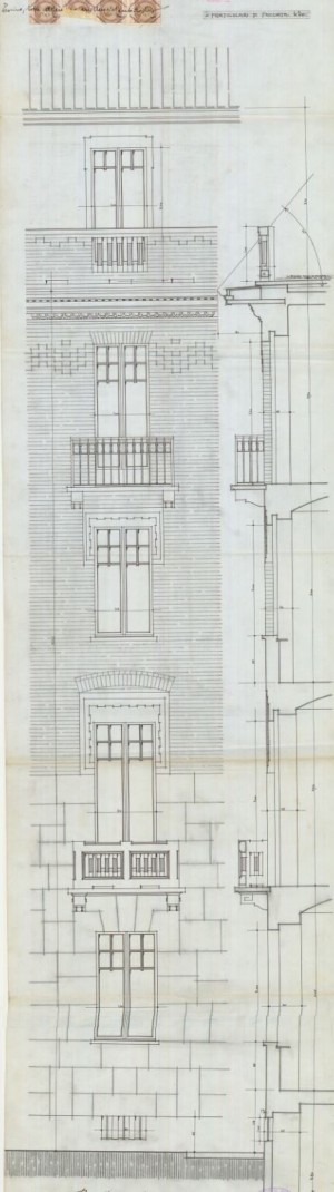 Particolare facciata su via Ormea - progetto edilizio casa Rasetti/Frapolli (ASCT, PE I cat. 1913/85)