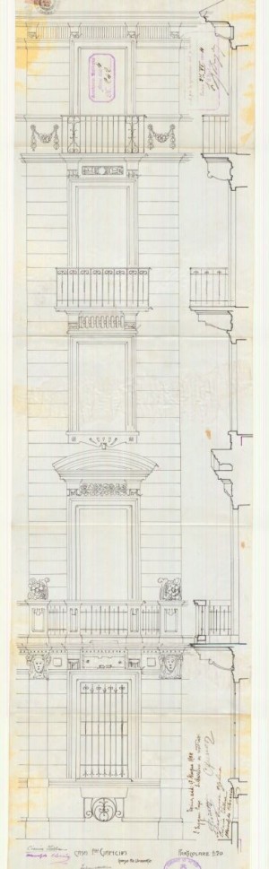Particolare - progetto edilizio casa Ciancia/Mollino (ASCT, PE I cat. 1904/242)