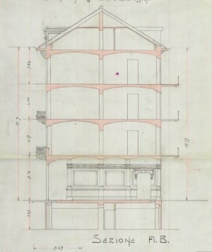 Sezione AB - progetto edilizio casa Malcotti/Premoli (ASCT, PE I cat. 1908/157)