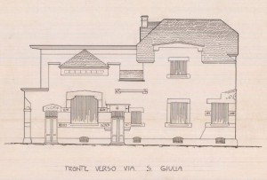 Facciata verso via S. Giulia - progetto edilizio casa Barbavara di Gravellone/Torasso (ASCT, PE I cat. 1905/444)