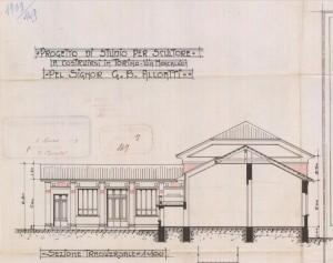 Sezione trasversale - progetto edilizio casa Alloati/Fenoglio (ASCT, PE I cat. 1909/149)