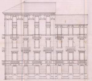 Facciata verso via Tenivelli - progetto edilizio casa Basso/Saccarelli (ASCT, PE I cat. 1909/341)