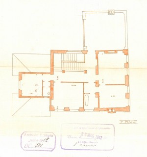 Pianta primo piano - progetto edilizio casa Chiapasco/Ballatore (ASCT, PE I cat. 1912/500).