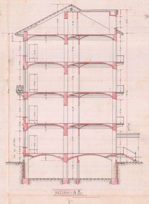 Sezione AB - progetto edilizio casa Girardi/Gussoni (ASCT, PE I cat. 1909/906)